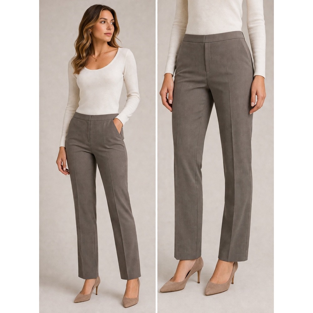 Talbots Womens Size 8 Stretch Straight Leg Dress Pants Taupe Brown Side Zip